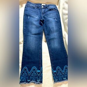 SALE! Crown & Ivy Embroidered Cuff Distressed Jeans Size 6 Petite in EUC